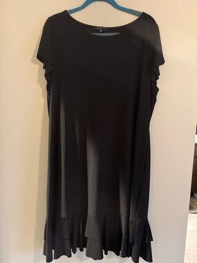 Tahari Black Ruffle-Hem Flutter Sleeve Dress